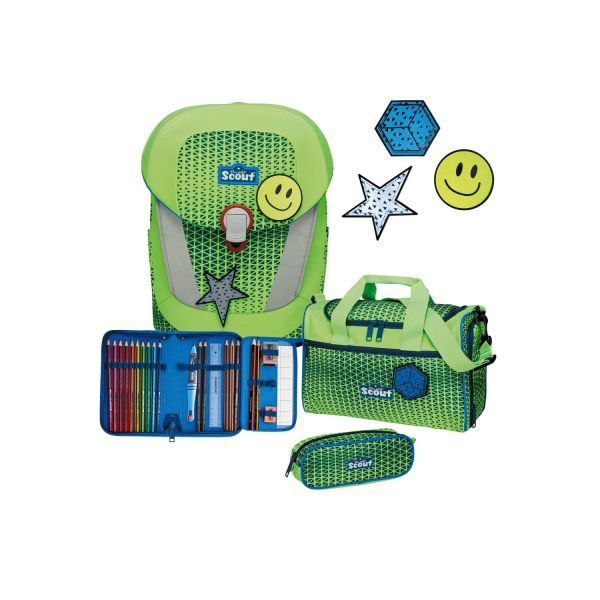 Scout Sunny II Schulranzen-Set 4tlg Neon Safety Green Gecko